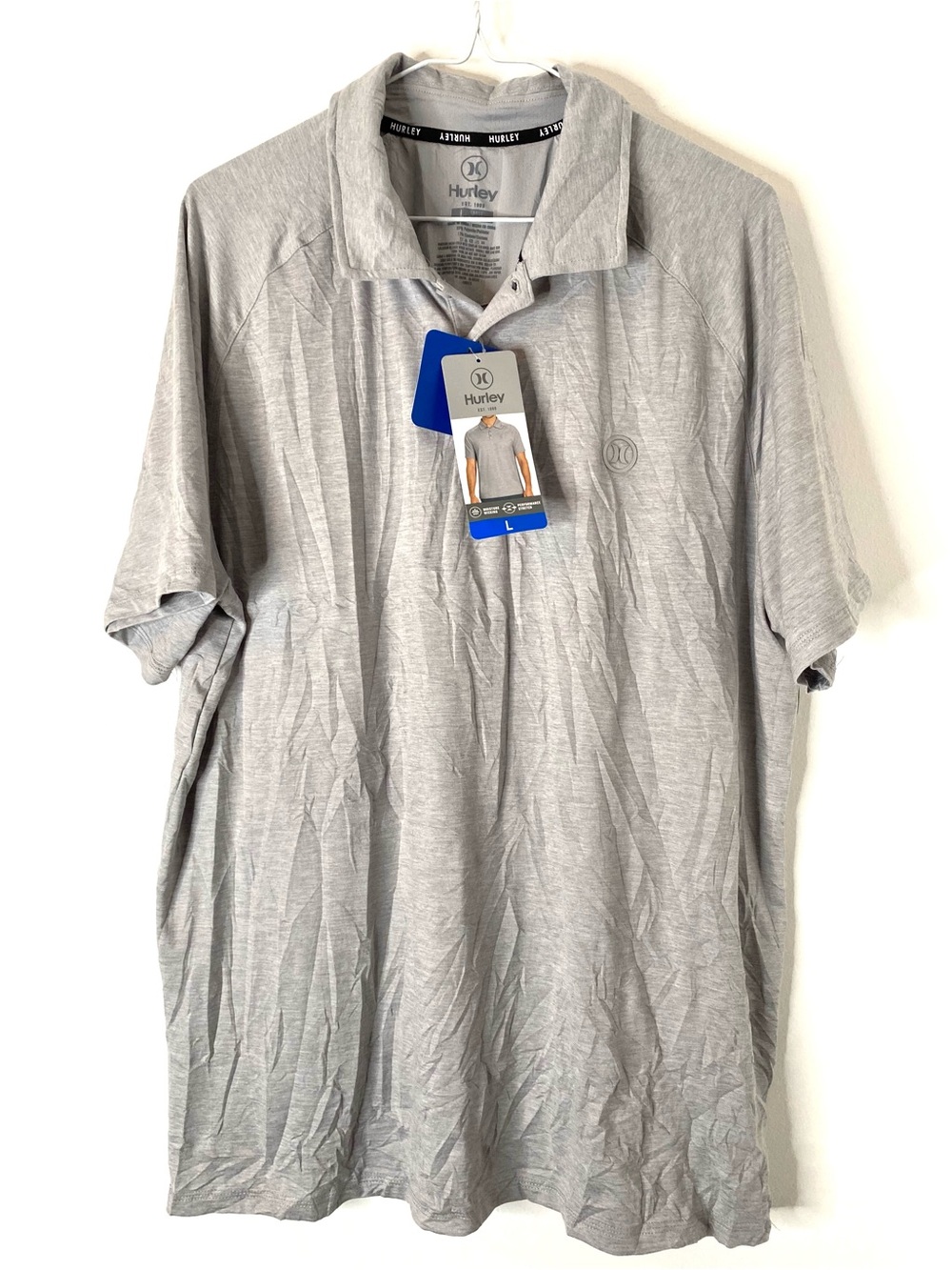 Hurley NWT Grey Heather Moisture Wicking Performance Stretch Golf Polo Shirt
